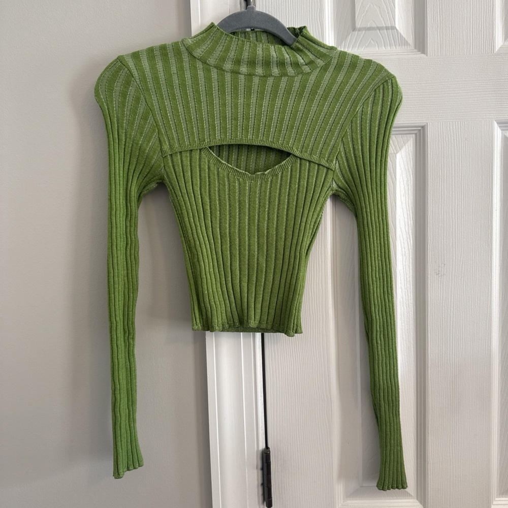 Urban Outfitters Green Ribbed Long Sleeve Top